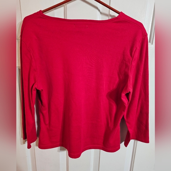 Lisa International Women Red Noel Beaded Top L Christmas Holiday Sparkle Cute - Picture 3 of 7